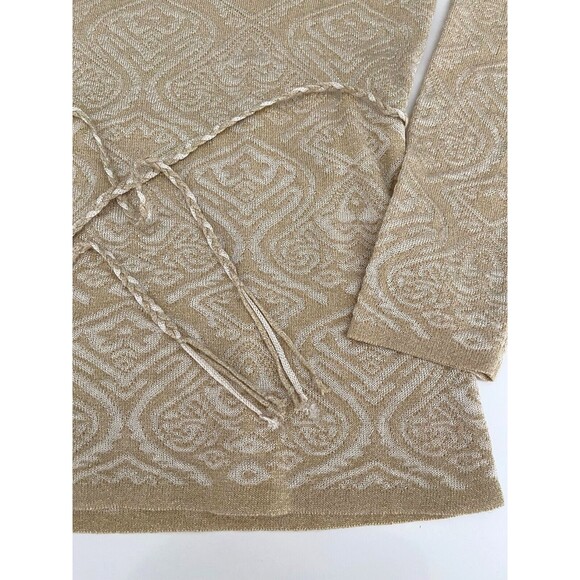 Vintage Y2K Gold Metallic Knit Top S Jacquard Cowl Neck Tie Belt 70s 90s Elegant - Picture 10 of 15